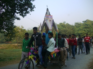 The statue of Mary in procession 